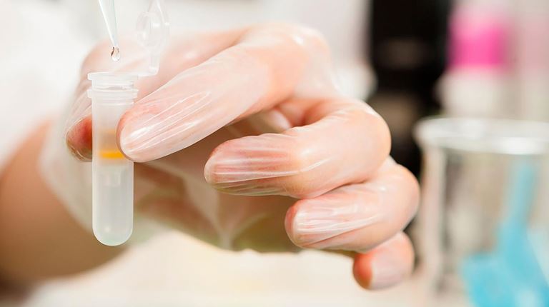 Hand holding a pipet cropped